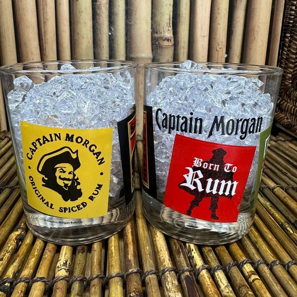 Lot Of 2 Captain Morgan Original Spiced Rum Double Rocks Glasses Born To Rum - Picture 3 of 7